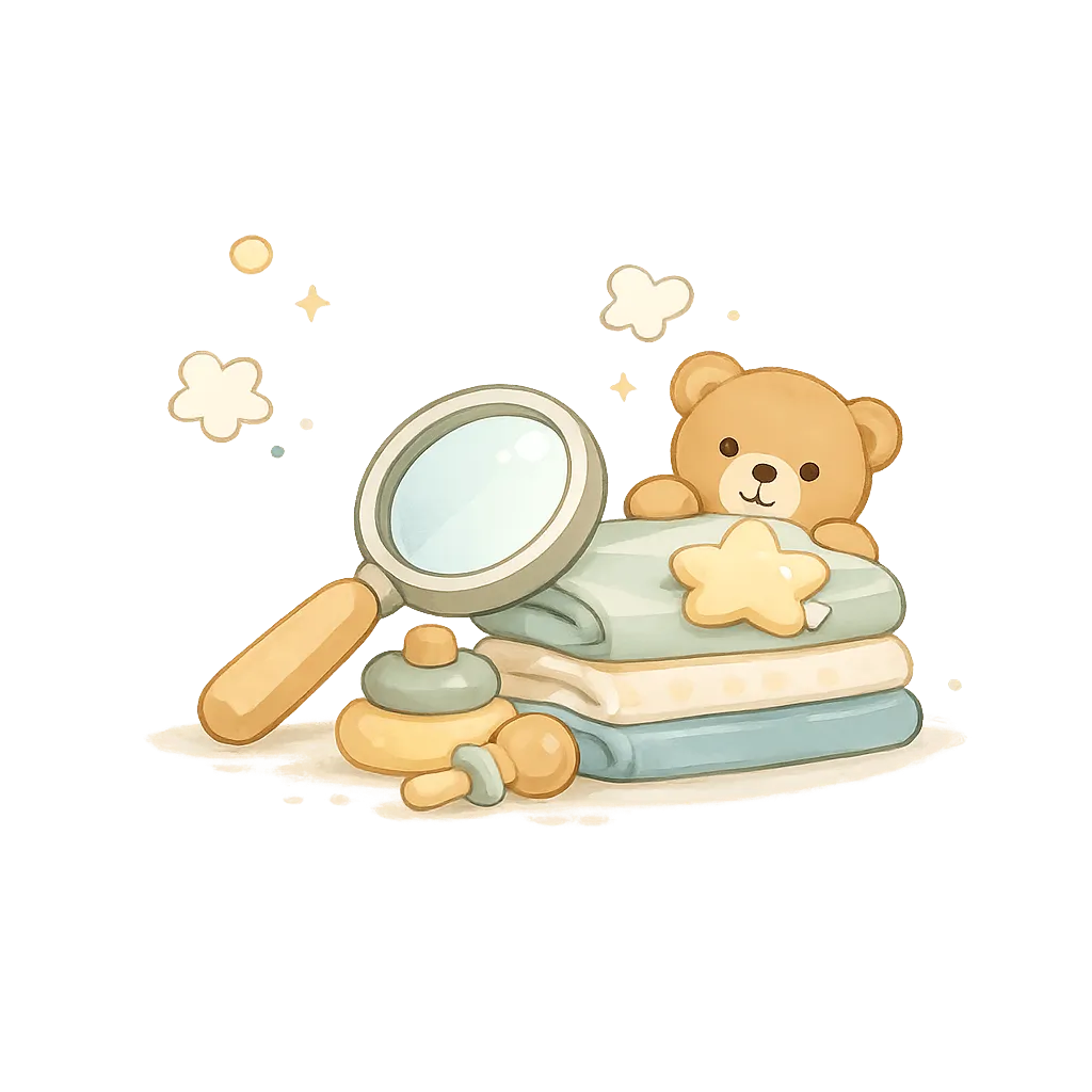 Kindersachen mit Lupe und Teddy